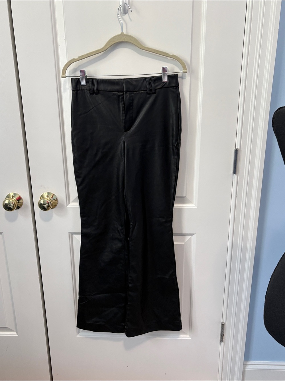 Zara Black Faux Leather Boot-Cut Pants